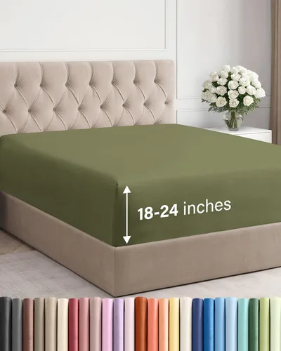 Vista 152 de Sábana bajera ajustable extra profunda Twin XL – Sábana bajera individual de lujo de hotel solamente – Se adapta fácilmente a colchones de 18 a 24