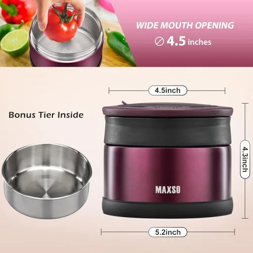 Vista 5 de MAXSO Termo de sopa para comida caliente, contenedor de almuerzo aislado al vacío de 24 onzas con cuchara plegable y bolsa térmica, caja Bento