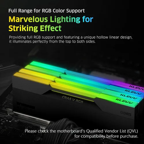Vista 4 de KLEVV CRAS V RGB DDR5 32 GB (2x16 GB) 6000 MHz CL28 SK Hynix A-Die 1.35V Memoria RAM de escritorio para juegos XMP 3.0 / AMD Expo Ready - Negro