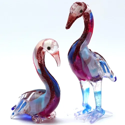 Vista 4 de Figuras en miniatura de flamenco de animales pintados a mano de vidrio soplado, arte de pájaro, regalo coleccionable para decorar (2 rojo azul)