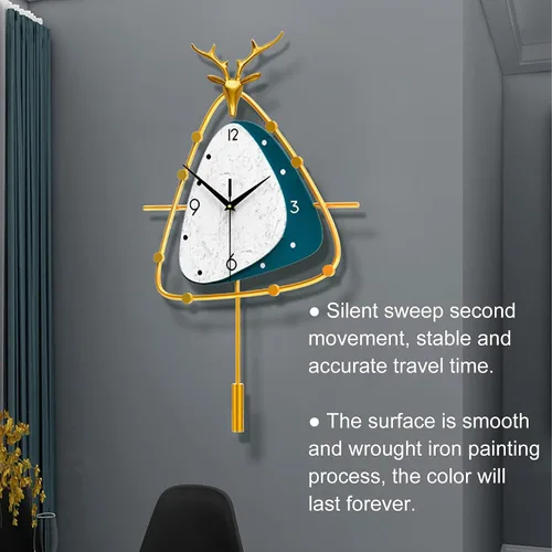 Vista 6 de Reloj colgante elegante, reloj de pared con péndulo, moderno reloj de lujo con luz nórdica, silencioso, grueso, manecillas de metal grueso
