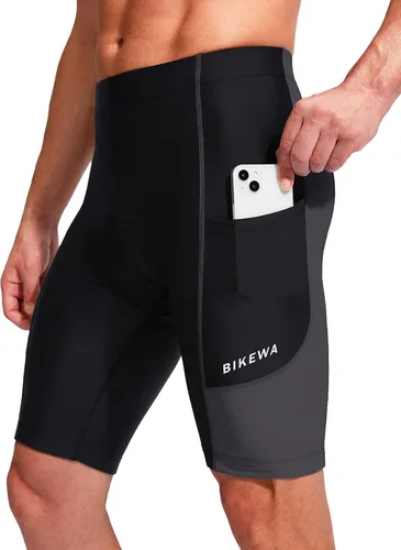 Vista 2 de Bikewa - Pantalones cortos de ciclismo para hombre, con acolchado 3D, para ciclismo de carretera o ciclismo de montaña, FPU 50+, bolsillos
