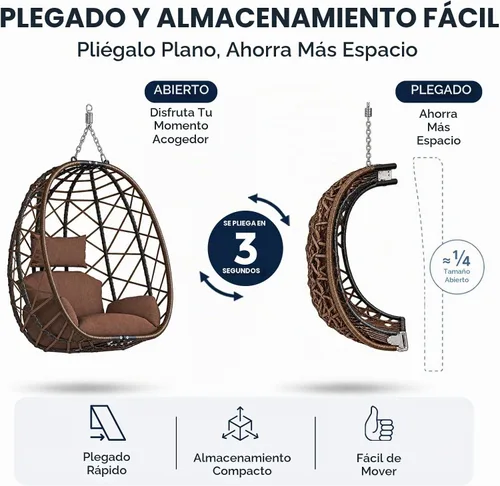 Vista 6 de SWITTE Silla colgante con soporte para exteriores, columpio de mimbre para Marrón