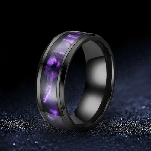 Vista 2 de Anillo de ansiedad de acero inoxidable para mujeres y hombres, tamaño 6, 13, ancho, 0.315 in, 6 colores, exquisito, anillo negro con acabado