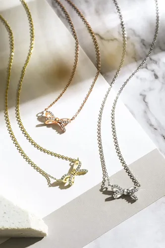 Vista 6 de Collar con colgante para mujer, plata de ley 925 chapada en oro de 14 quilates con circonita cúbica