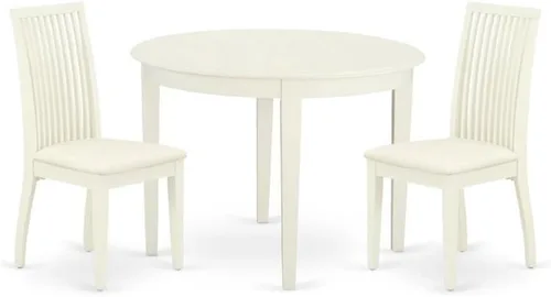 Vista 9 de East West Furniture BOIP3-LWH-W - Juego de mesa de cocina de 3 piezas para espacios pequeños que contiene una mesa de comedor redonda y 2 sillas