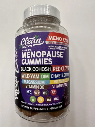 Vista 2 de Suplemento para la menopausia para mujeres en gomitas con cohosh negro, ñame silvestre, DIM, magnesio, trébol rojo, agracejo para el equilibrio