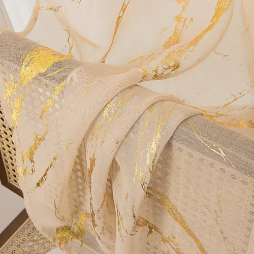 Vista 8 de Cortinas Transparentes Beige con Estampado de Lámina de Mármol Dorado de 63 Pulgadas de Largo para Cuarto de Bebé, Paneles de Ventana con Bolsillo