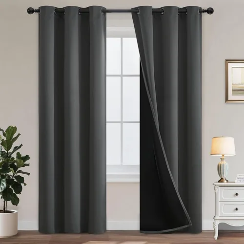 Vista 159 de Yakamok Cortinas negras, cortinas de ventana con aislamiento térmico y eficiencia energética para dormitorio, cortinas opacas completas y cortinas
