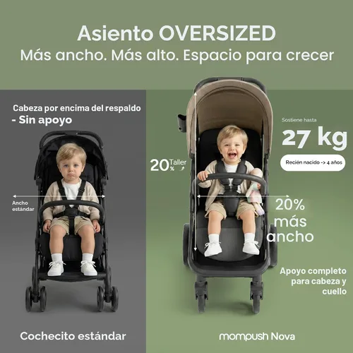 Vista 5 de Mompush Nova Cochecito de bebé para niños que gatean, bebés y recién nacidos Asiento espacioso y modo acostado Plegable con una sola mano, dosel