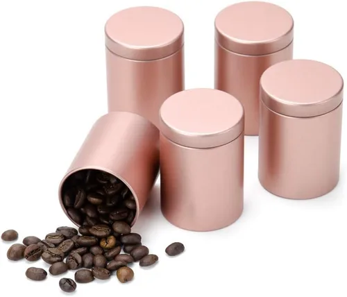 Vista 14 de Caja de lata pequeña con tapas herméticas para almacenamiento de café, té, caramelos, hojas sueltas, té, latas de té, 5 unidades (cinco colores, S)