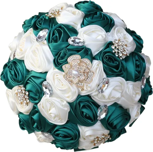 Vista 10 de Ramo de Boda Nupcial Rosa Rubor y Marfil con Broche Dorado Brillante con Diamantes de Imitación para Novia Dama de Honor Quinceañera Ramo de Flores