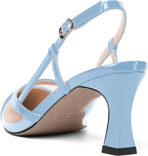 Vista 7 de AMBELIGHT Zapatos de tacón medio con hebilla transparente para mujer, con puntera puntiaguda, de 2.5 pulgadas