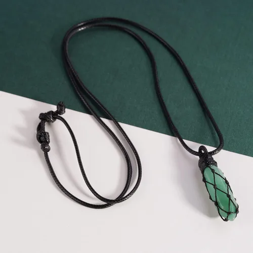 Vista 7 de Black Obsidian Healing Crystal Points Necklace Adjustable Rope Hexagonal Wrapped Braided Stone Pendant Necklace Handmade Gemstone Jewelry for Men