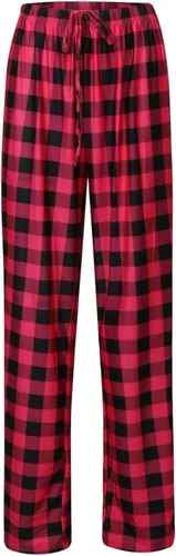 Vista 4 de Pantalones de pijama para mujer, a cuadros, lisos, suaves, cómodos, para descansar, pantalones de pierna ancha, ropa de dormir