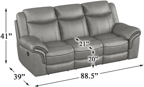 Vista 3 de Pemberly Row Sofá reclinable doble tradicional de piel sintética de 20 pulgadas en gris