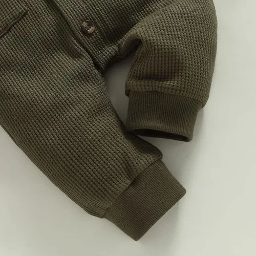 Vista 6 de Ynibbim Mameluco de invierno para recién nacido, para bebé, niño, niña, unisex, con capucha, ropa de gofre, de algodón, con botones