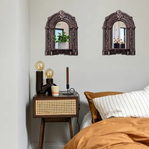 Vista 4 de Juego de 2 apliques de velas de relieve tridimensional, soportes de velas rústicos para montaje en pared, decoración de pared colgante de madera