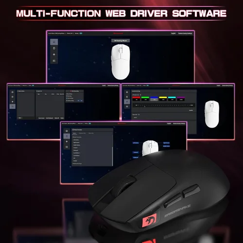 Vista 8 de ATTACK SHARK × MAMBASNAKE M4 Mouse inalámbrico para juegos, 24000 DPI ajustable PAW3311 Sensor óptico, botones programados, 1.83 oz Ratones Negro