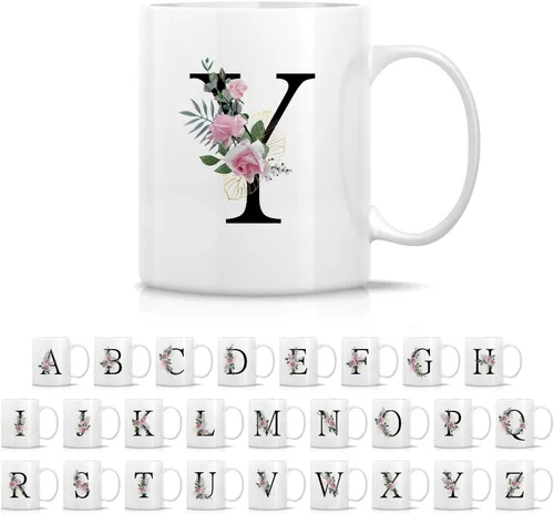 Vista 21 de Retreez Ramo botánico floral inicial A-Z con monograma, taza con monograma de cerámica de 11 onzas, regalo de agradecimiento de agradecimiento