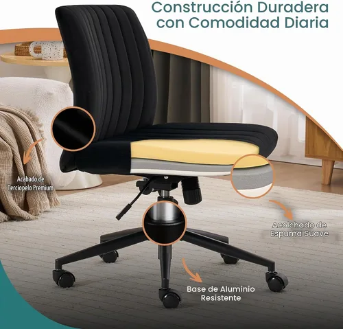 Vista 7 de NYPOT Silla de escritorio cruzada ajustable y sin brazos con ruedas