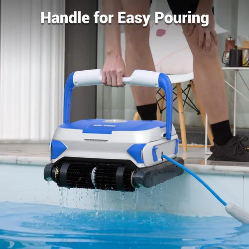 Vista 6 de Rock&Rocker Potente limpiador automático de piscina mejorado, aspiradora robótica de piscina con escalada en la pared, dos cestas de filtro más