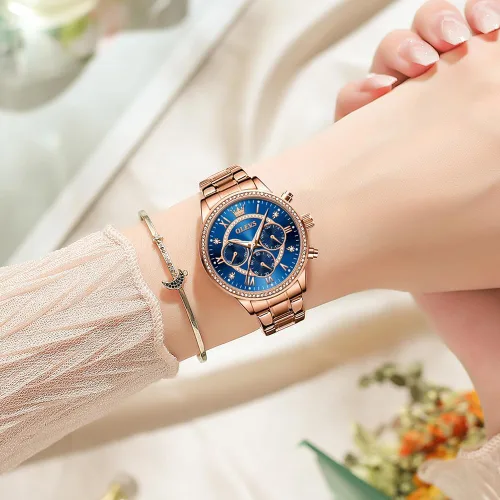 Vista 5 de OLEVS Relojes para mujer, reloj de moda para mujer, reloj de pulsera de cuarzo analógico impermeable de acero inoxidable, elegante regalo