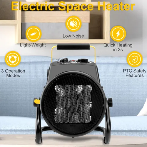 Vista 7 de Calentador de garaje portátil de 1500 W, calentador eléctrico para exteriores con calentamiento rápido y protección contra sobrecalentamiento