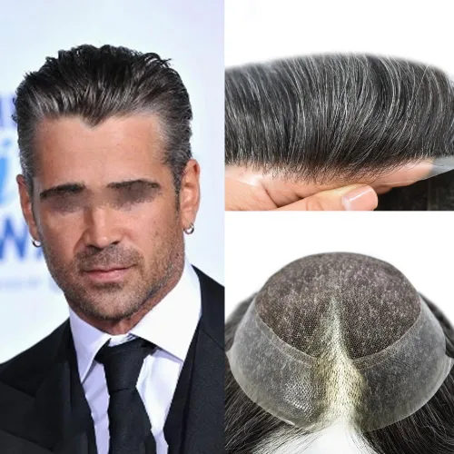 Vista 30 de Toupee For Men Real Human Hair Mens Toupee Hair Replacement System Swiss Lace Toupee For Men Natural Human Hair Piece Mens Toupee6*8"-90% density#2