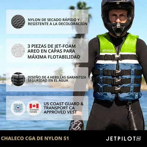 Vista 4 de Jetpilot S1 Chaleco salvavidas de nailon aprobado por la Guardia Costera PFD-Neon-L/XL