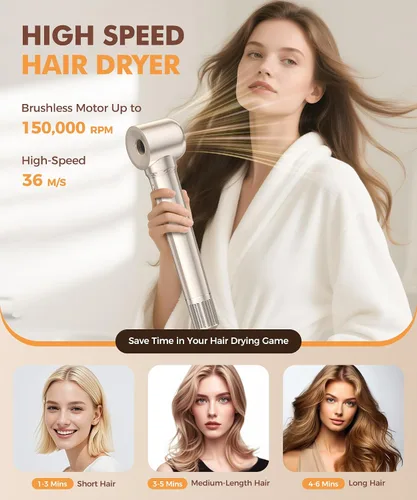 Vista 2 de Cosy Companions Cepillo secador de pelo 6 en 1, 150,000 rpm, ionico negativo de alta velocidad, cepillo secador de pelo para secado rápido, cepillo