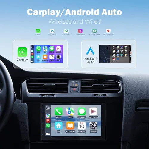 Vista 5 de Haudio Estéreo de auto de doble DIN de 7 pulgadas con CarPlay inalámbrico y Android Auto, Bluetooth, navegación GPS, cámara de respaldo, sistema