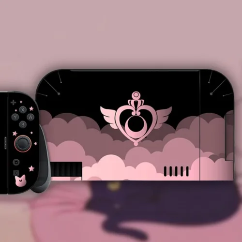 Vista 4 de BelugaDesign Magical Girl Skin Compatible con Nintendo Switch 2 Lindo Vinilo Kawaii Anime de Color Rosa y Negro con Diseño de Manga Japonés