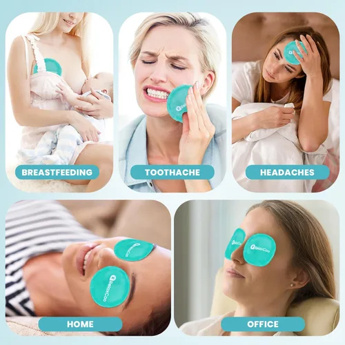 Vista 4 de RelaxCoo Máscara de hielo para cara y ojos para ojeras e hinchazón, compresa fría y caliente, paquete de mascarilla facial de gel frío refrescante