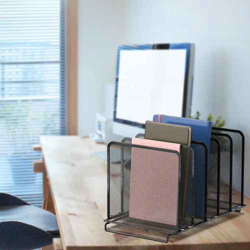 Vista 4 de Simple Houseware Organizador clasificador de archivos vertical, 5 secciones, ampliable, negro