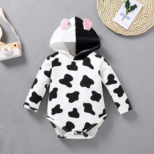 Vista 2 de Enterizo de manga larga para bebé overol de manga larga con estampado de vaca lechera ropa con capucha