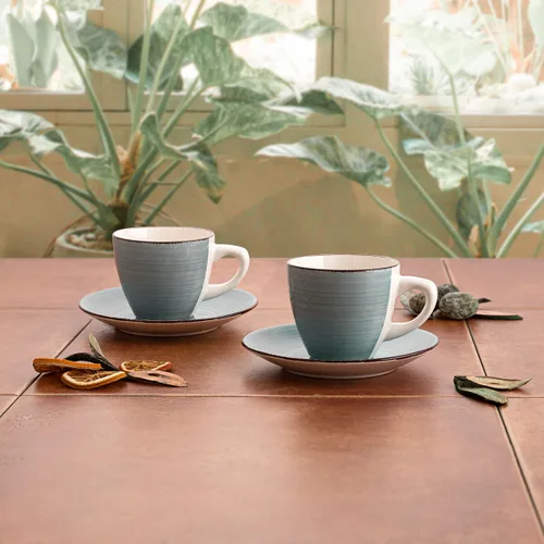 Vista 3 de Juego de Tazas con Platos Quid Vita Morning Azul Cerámica (4 Piezas) (6 Unidades)