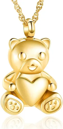 Vista 12 de shajwo Collar de Urna de Cremación de Oso de Peluche Joyería de Cenizas para Hombres y Mujeres Urna Conmemorativa de Corazón Reliquia Medallón