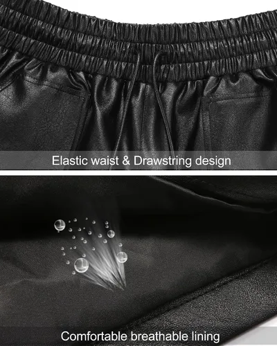 Vista 4 de QIANXIZHAN Pantalones cortos de cuero para mujer, pantalones cortos sexys de cintura alta sintética de pierna ancha SP