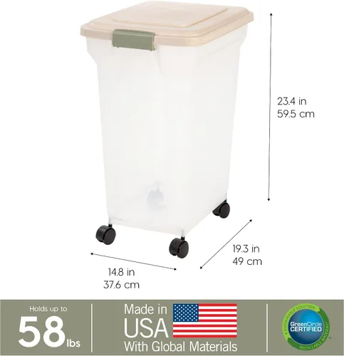 Vista 44 de Contenedor hermético para almacenamiento de alimentos Iris Premium, Bronceado, pequeño Wheels for Mobility, Airtight Seal, BPA-Free, Best for Bird