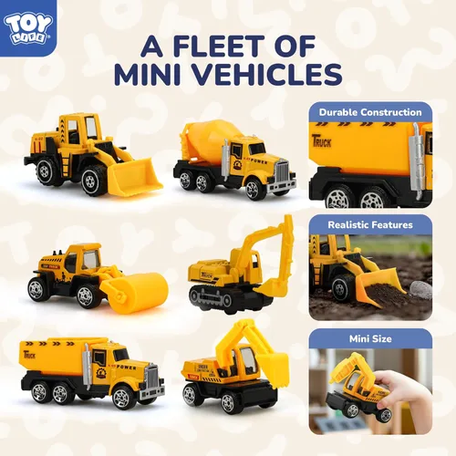 Vista 6 de TOY Life - Juego de mini vehículos de construcción, 35 piezas de camiones 35 piezas de juguetes de construcción