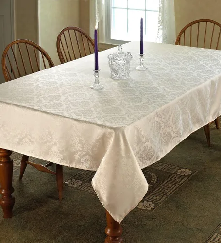 Vista 4 de Violet Linen Mantel de diseño damasco europeo dorado 60" redondo