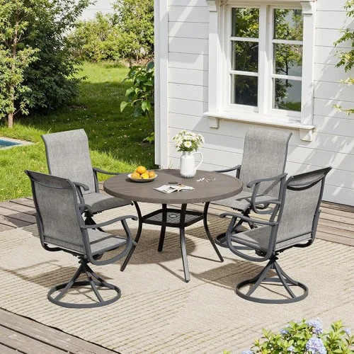 Vista 41 de VICLLAX Muebles pequeños de exterior de 3 piezas, 2 sillas giratorias de patio y mesa redonda pequeña para 2, sillas de carbón oscuro y negro