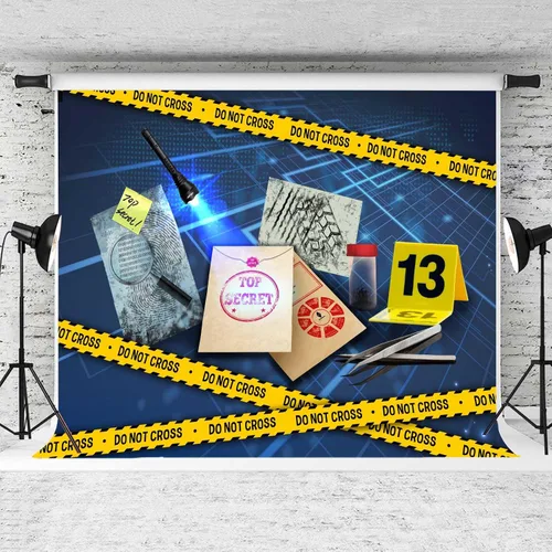 Vista 2 de Telón de fondo de detective, 5x3ft Top Secret Agent Spy Evidence Bag Misterio Sospechoso Investigación Fotografía Fondo Foto Cabina Estudio Apoyos
