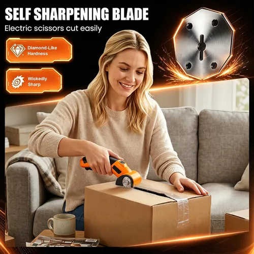Vista 6 de Cordless Electric Scissors for Cardboard, Automatic Box Cutter (Orange, 1.0)