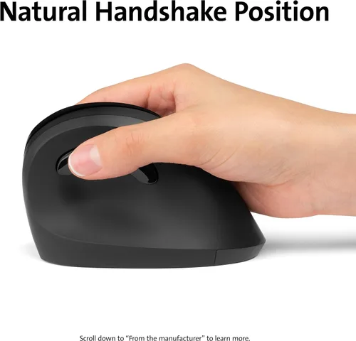 Vista 2 de Kensington Pro Fit Ergo - Mouse inalámbrico vertical, negro (K75501WW), 2.8 x 3 x 4.4 pulgadas El agarre vertical reduce la tensión de la muñeca