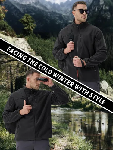 Vista 5 de TACVASEN Chaqueta de forro polar para hombre, chaqueta de invierno con cremallera completa, chaqueta táctica ligera, abrigos de senderismo al aire