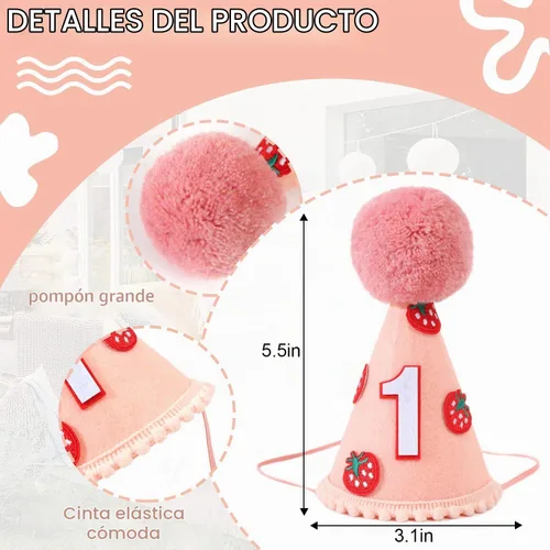 Vista 2 de Corona de fresa para primer cumpleaños - Decoración de sombrero de fieltro para niñas