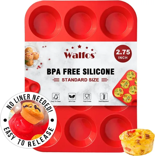 Vista 15 de Walfos - Juego de moldes de silicona para magdalenas, 6 tazas, antiadherente, ¡solo libera! Perfecto para magdalenas de huevo, magdalenas grandes