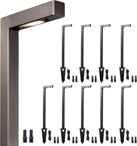 Vista 31 de Gardenreet Luces de camino de paisaje de latón, luces de camino de bajo voltaje de 12 V con cable, luces de jardín al aire libre LED impermeables